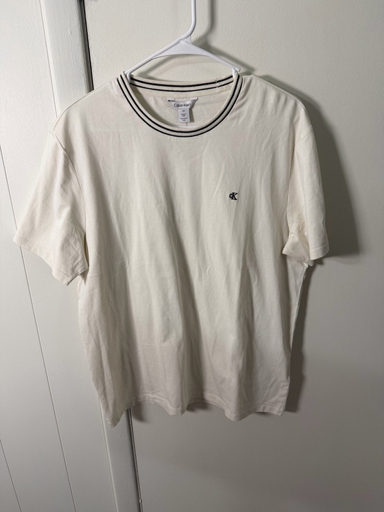 Calvin Klein Other - Calvin Klein Cream Short-Sleeve Logo Tee with Striped Collar
